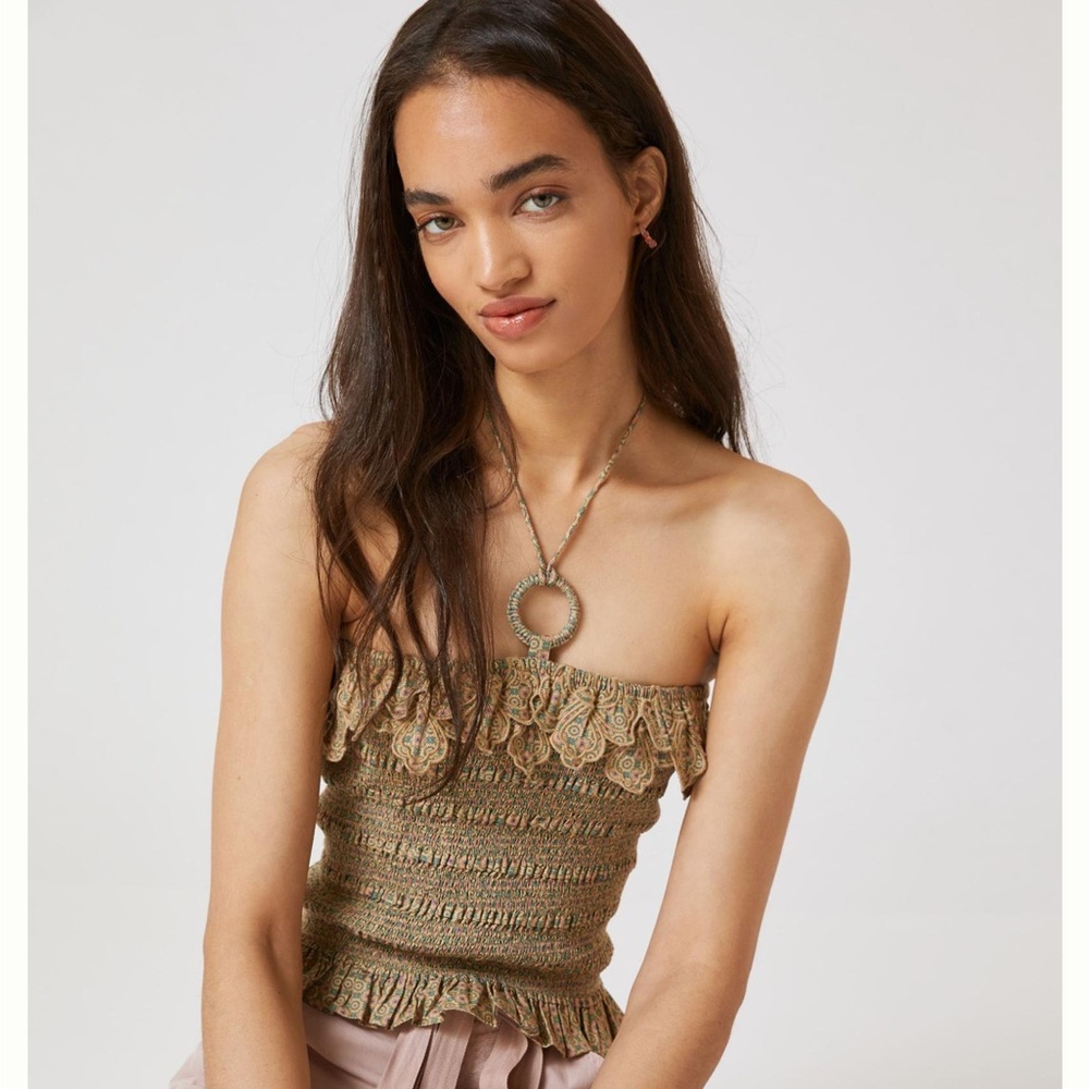 Anthropologie x Let Me Be Smocked Halter Crop Top NWT